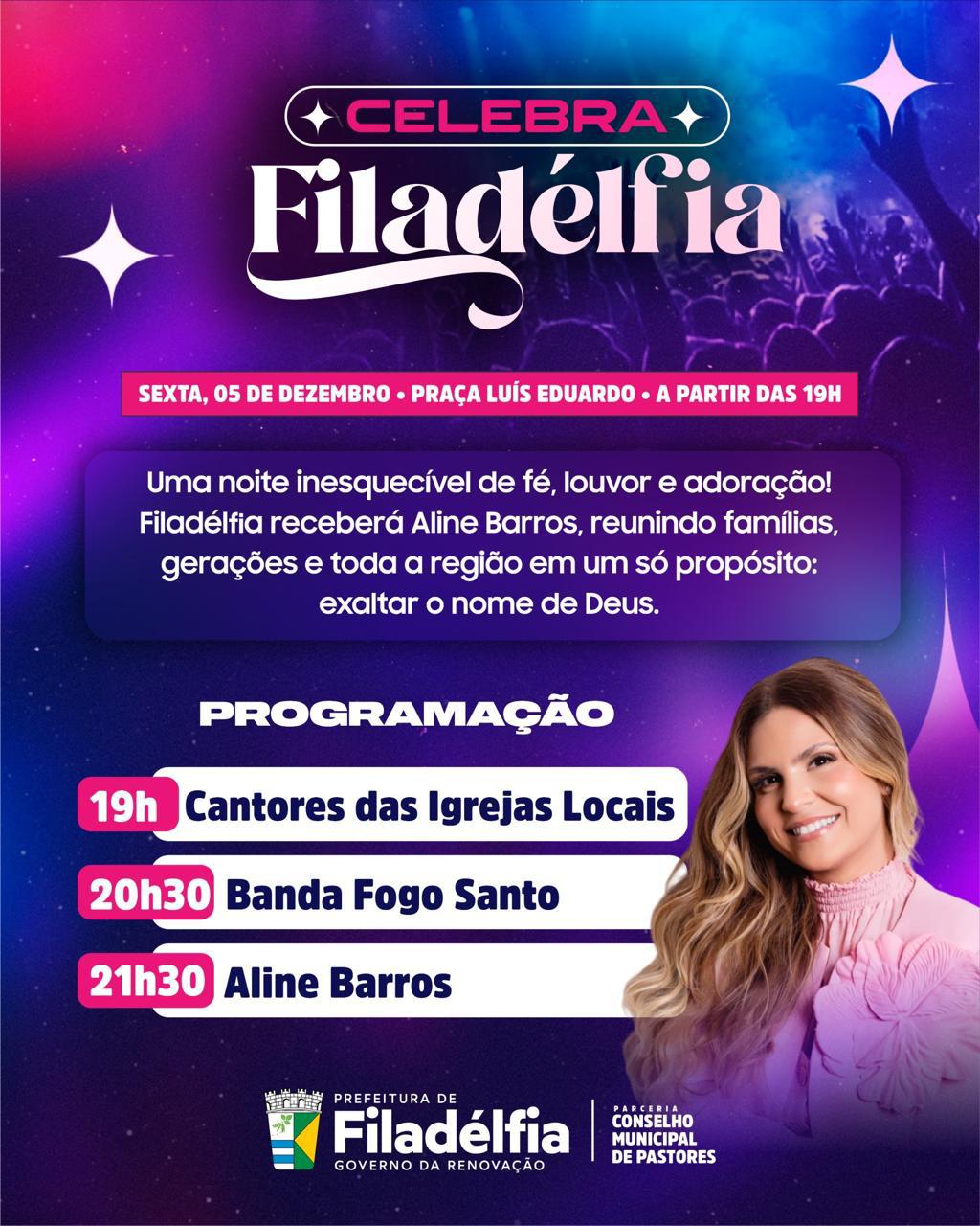 Filadélfia se prepara para uma grande noite de fé e louvor com Aline Barros no Celebra Filadélfia 2025