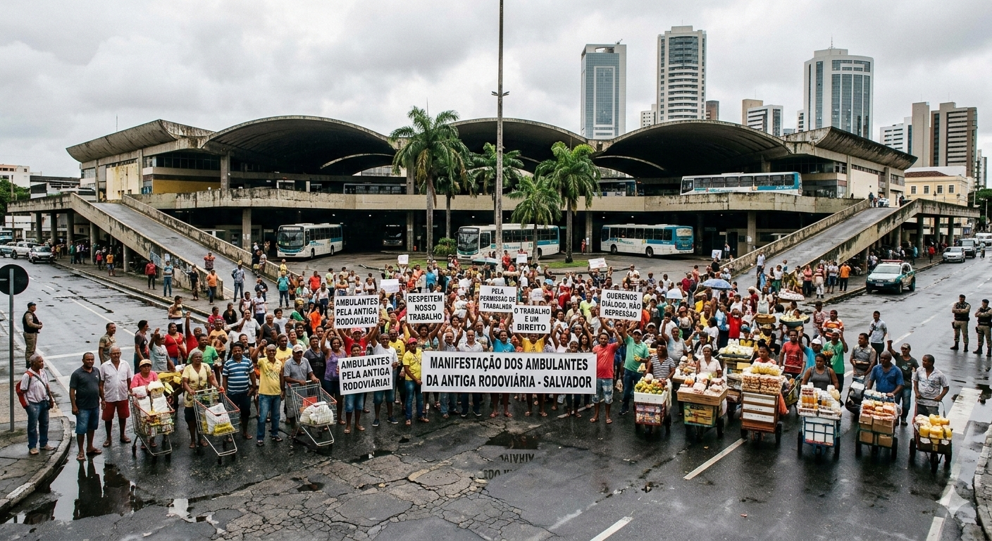 Ambulantes realizam protesto na manhã desta segunda-feira (9) em Salvador