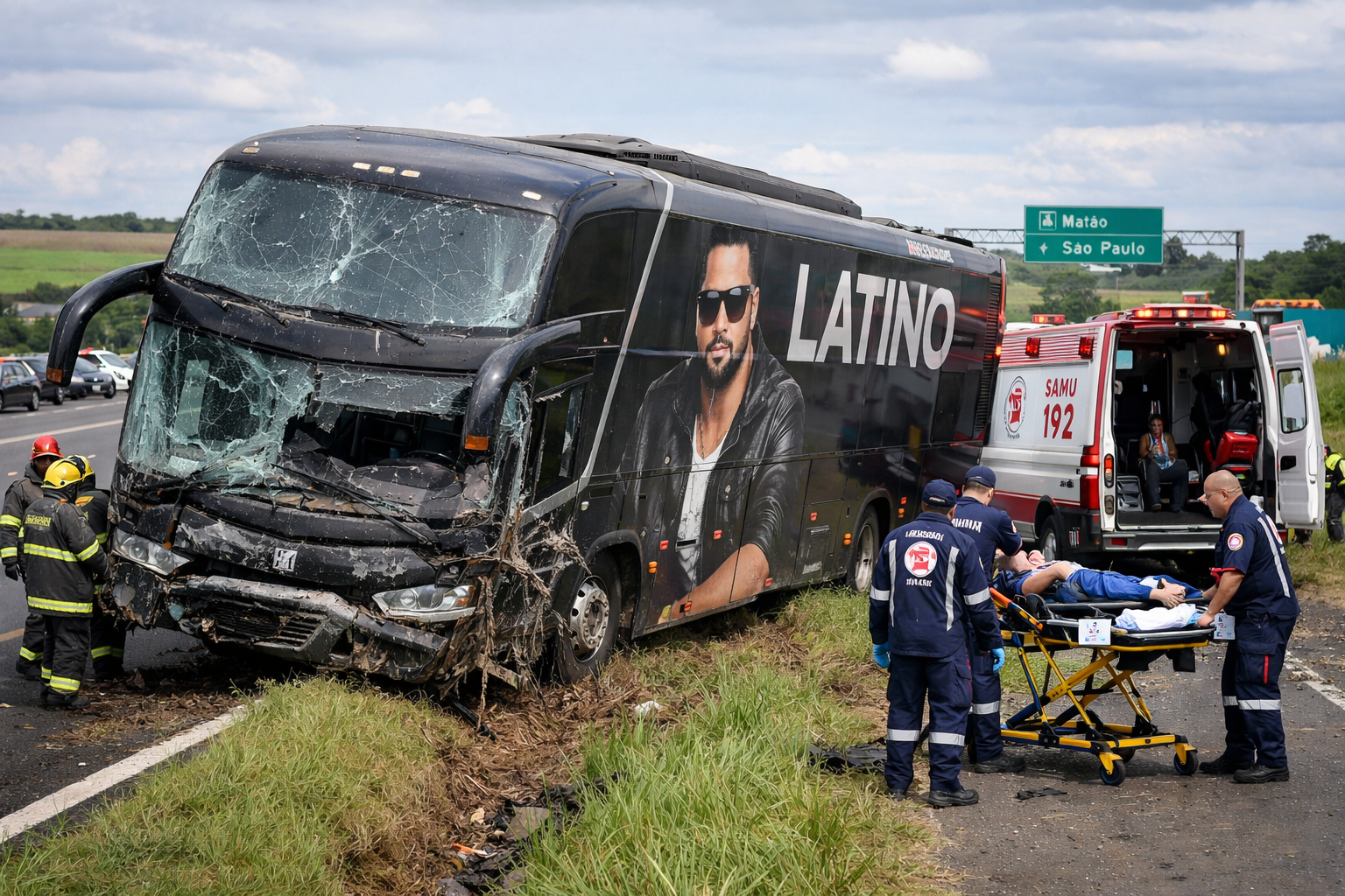 Ônibus do cantor Latino se envolve em acidente!