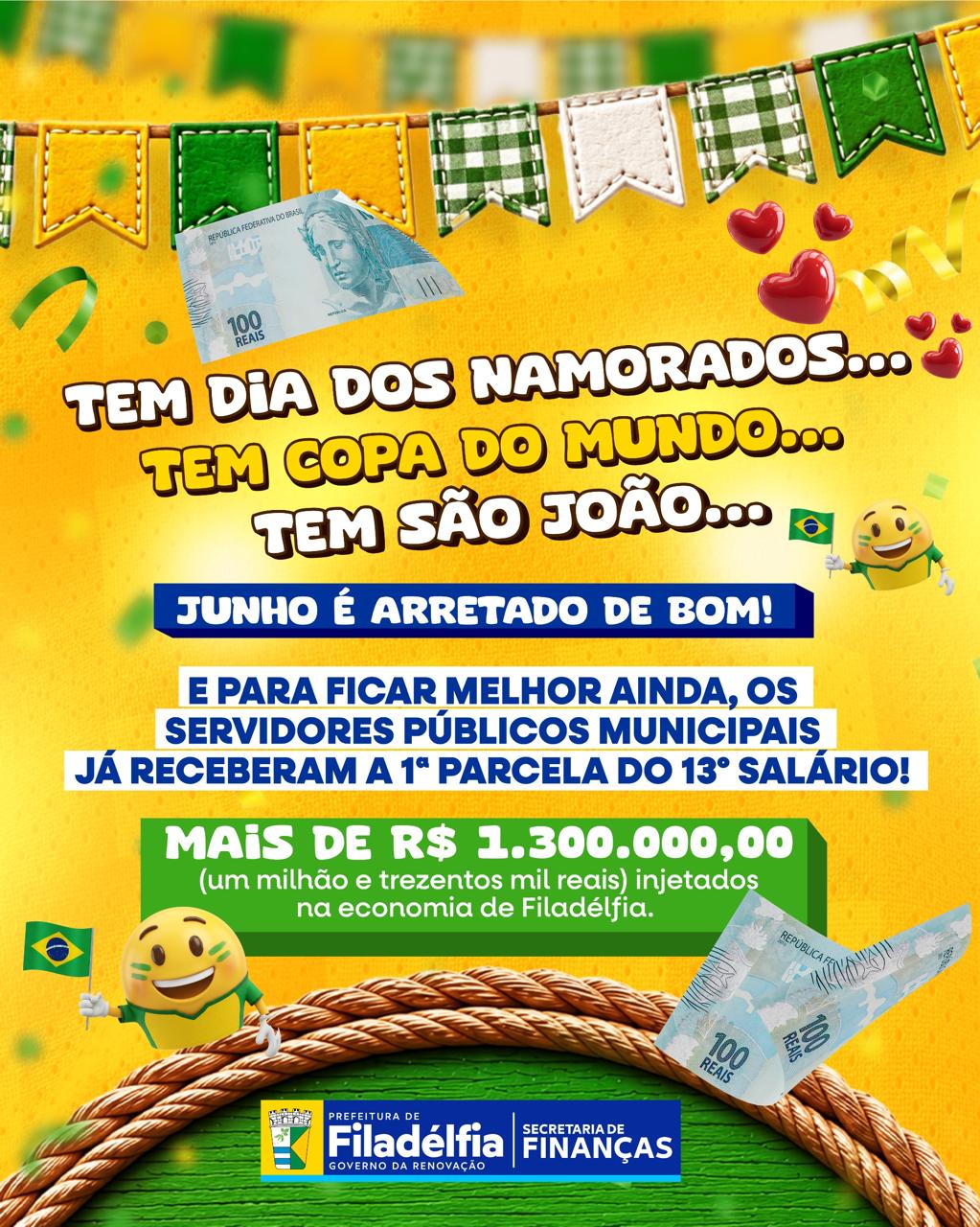 Com a antecipação da 1ª parcela do 13º salário, Prefeitura de Filadélfia injeta mais de R$ 1,3 milhão na economia local
