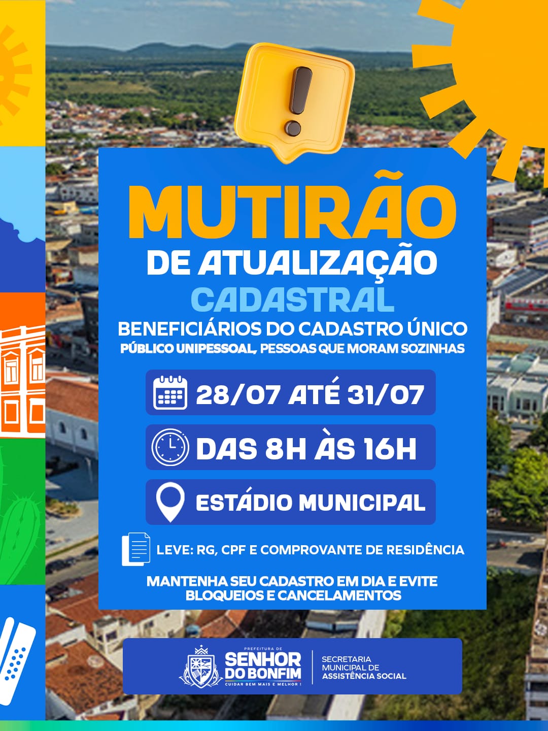 Prefeitura de Senhor do Bonfim realiza mutirão para atualização do Cadastro Único de beneficiários unipessoais