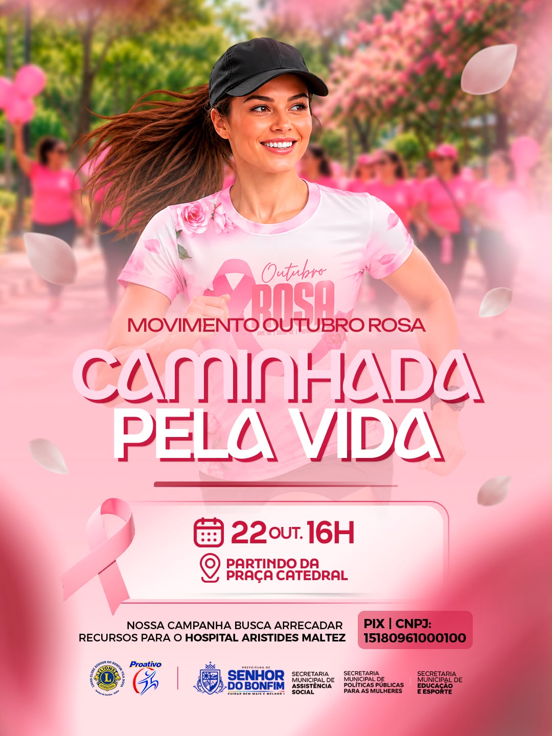 Outubro Rosa: Prefeitura de Senhor do Bonfim e parceiros realizam Caminhada pela Vida nesta quinta (22)