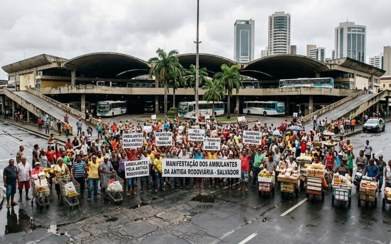 Ambulantes realizam protesto na manhã desta segunda-feira (9) em Salvador