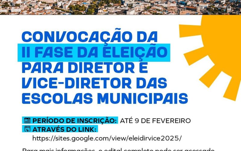 Prefeitura de Senhor do Bonfim convoca habilitados para a Fase II da eleição de diretor e vice-diretor das escolas municipais