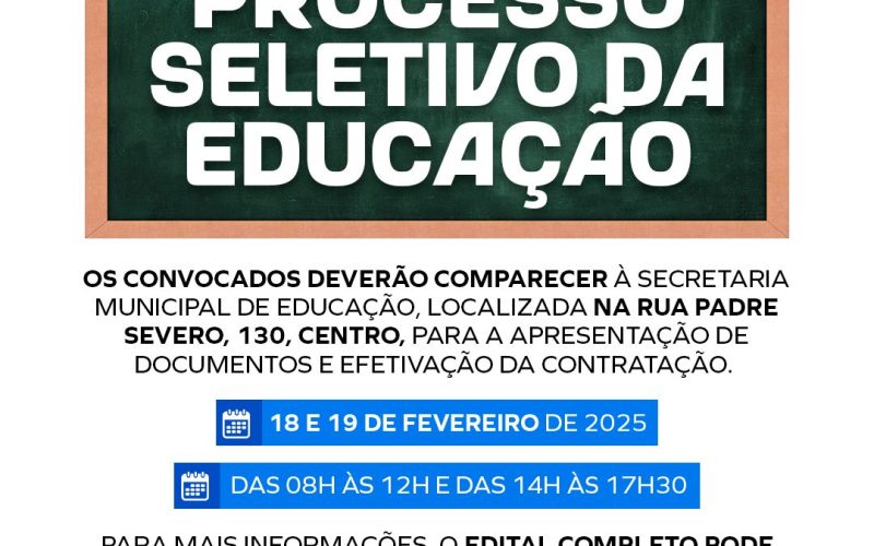 Prefeitura de Senhor do Bonfim convoca aprovados no Processo Seletivo da Educação