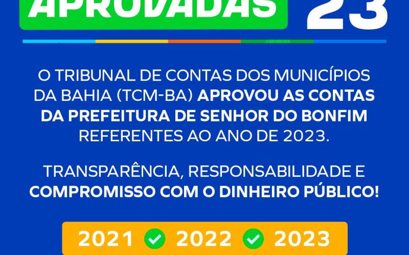 2023: TCM aprova mais uma conta da Prefeitura de Senhor do Bonfim