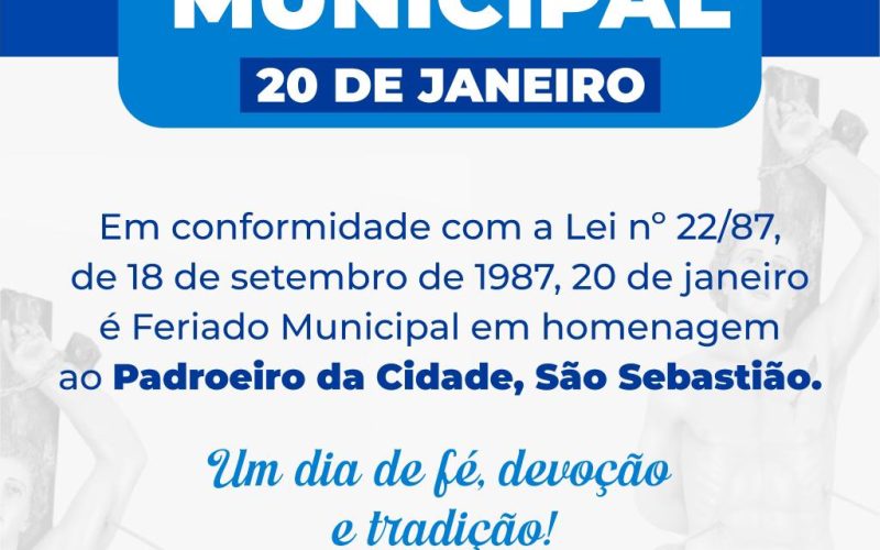 Prefeitura de Filadélfia comunica feriado municipal em homenagem ao Padroeiro São Sebastião