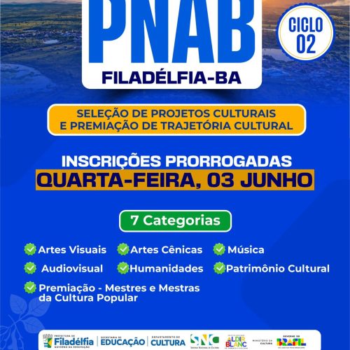 Prefeitura de Filadélia prorroga inscrições da PNAB e amplia oportunidade para fazedores de cultura