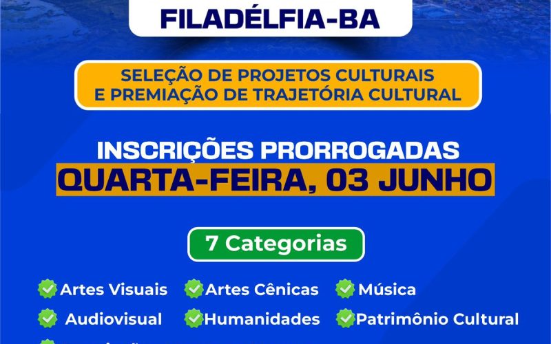 Prefeitura de Filadélia prorroga inscrições da PNAB e amplia oportunidade para fazedores de cultura