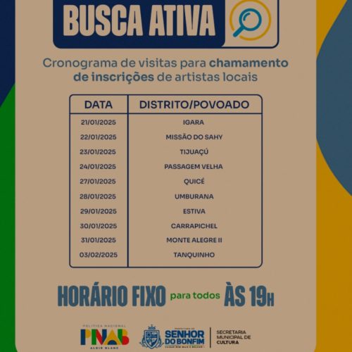 Prefeitura de Senhor do Bonfim realiza busca ativa para inscrições no Edital Tião da Sanfona