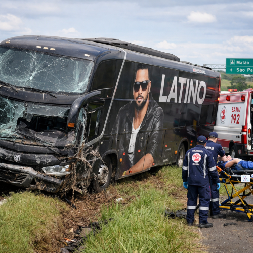 Ônibus do cantor Latino se envolve em acidente!