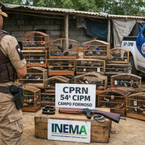 CRIME AMBIENTAL: Polícia apreende 71 aves silvestres mantidas em cativeiro em Campo Formoso