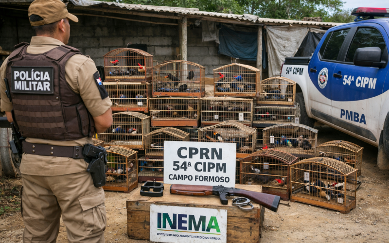CRIME AMBIENTAL: Polícia apreende 71 aves silvestres mantidas em cativeiro em Campo Formoso